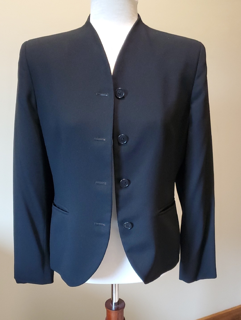 Ralph Lauren Black Stand-Collar Button Blazer